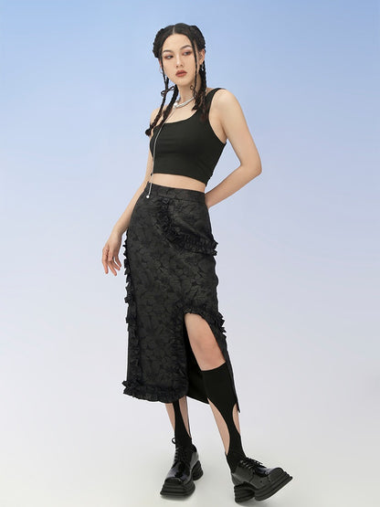 Flower Embroidery Frill Niche IRREGULAR SKIRT