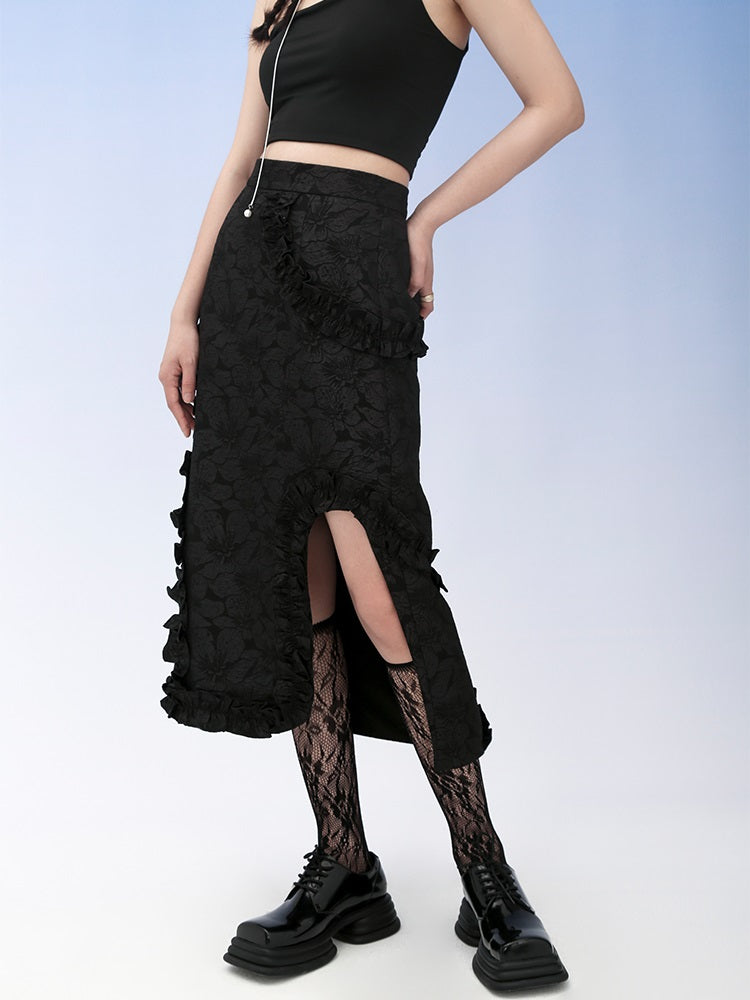 Flower Embroidery Frill Niche Irregular Skirt