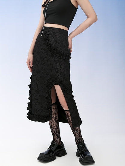 Flower Embroidery Frill Niche IRREGULAR SKIRT