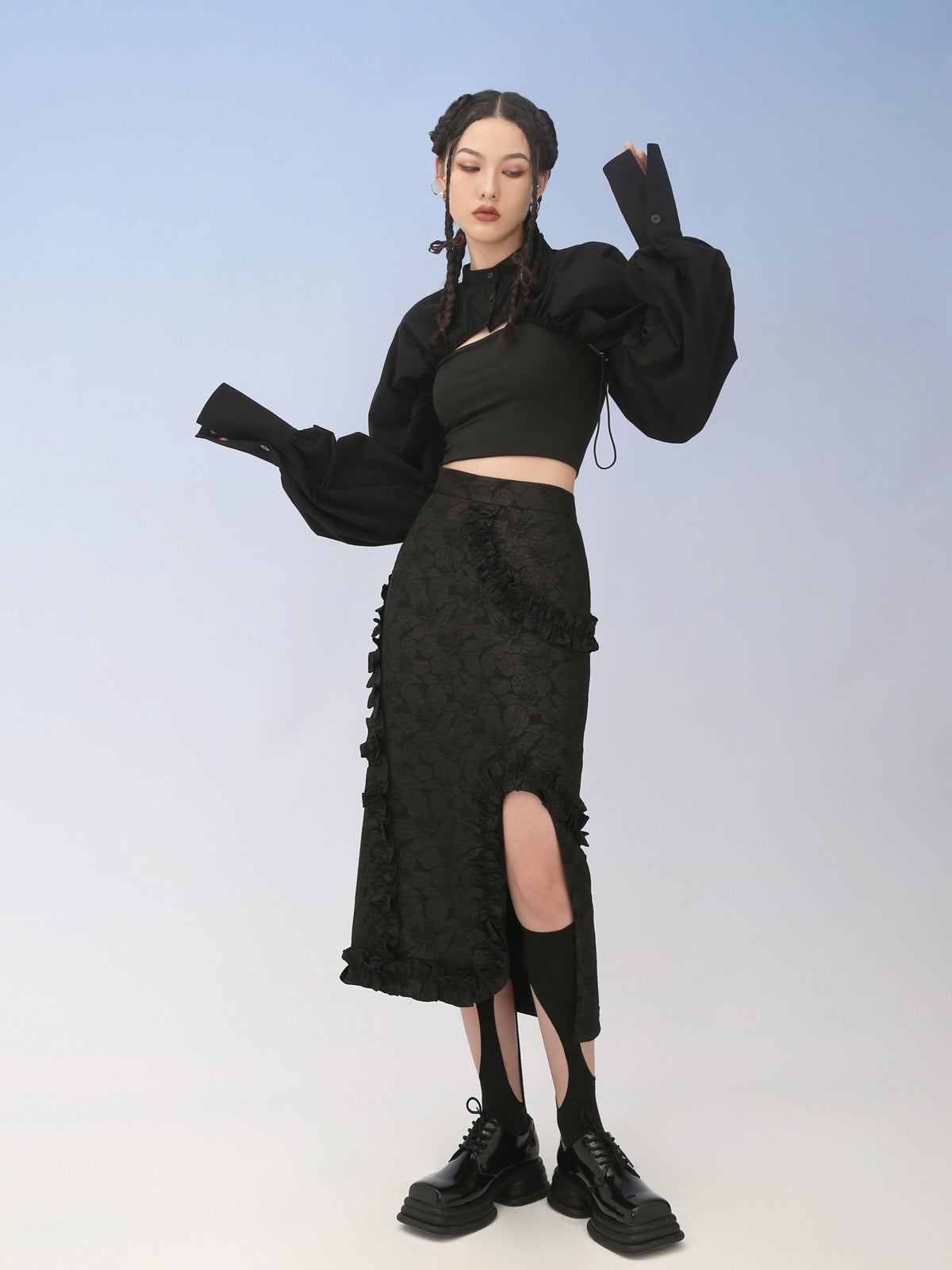 Flower Embroidery Frill Niche IRREGULAR SKIRT