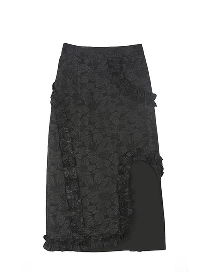 Flower Embroidery Frill Niche IRREGULAR SKIRT