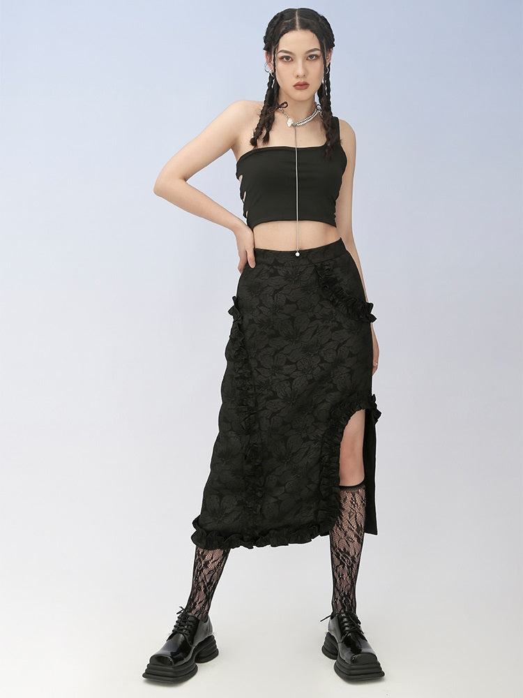 Flower Embroidery Frill Niche IRREGULAR SKIRT