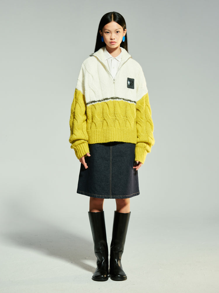 Bi-Color Zip Loose Cable-Knit