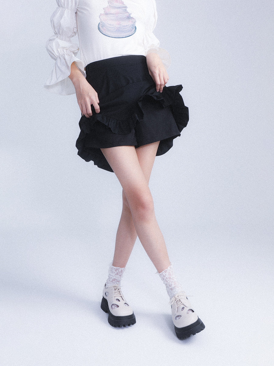 Short ruffle shop flare skirt