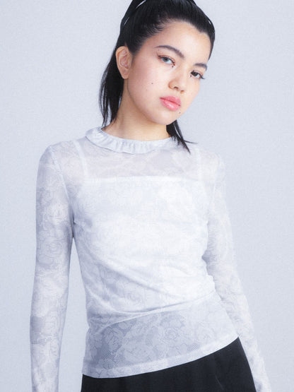 Rose See-through Lace Mesh Cutsew