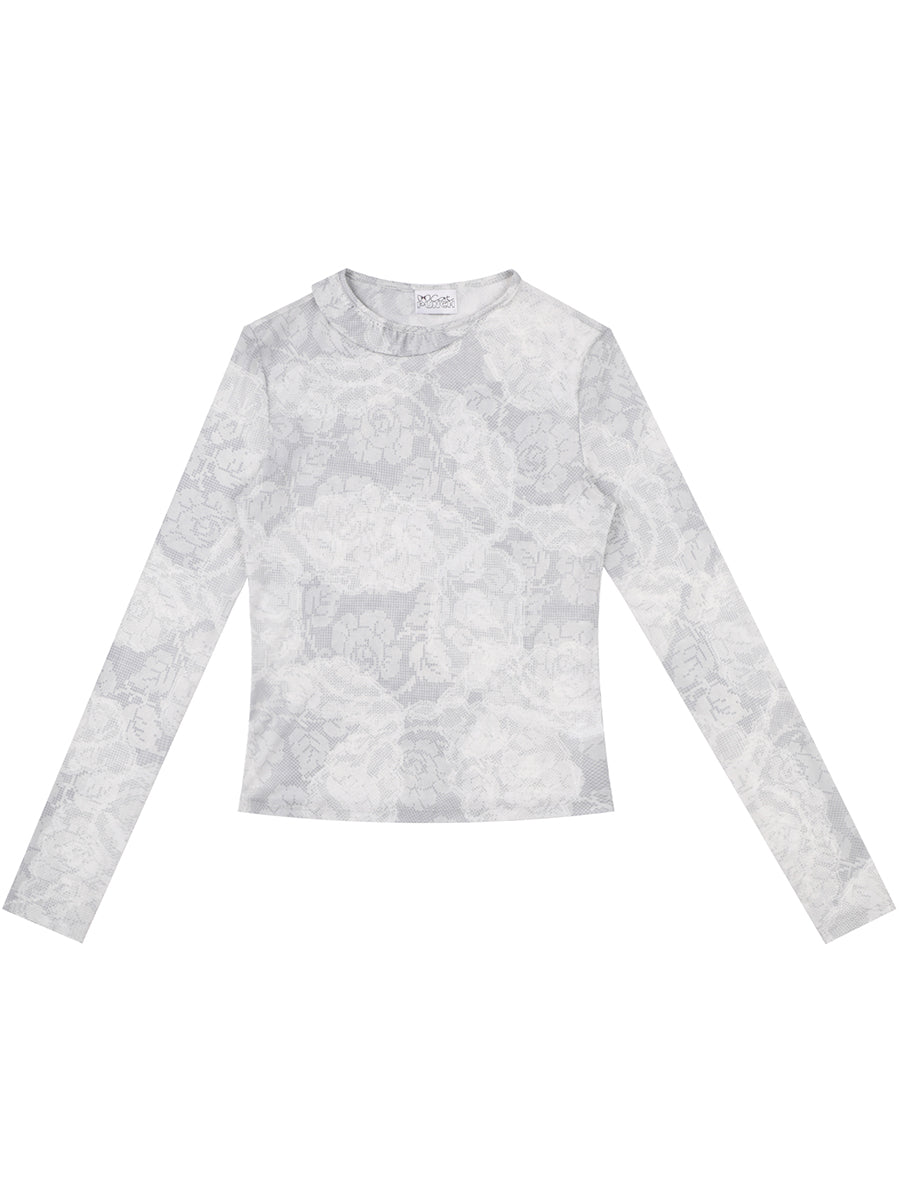 Rose See-through Lace Mesh Cutsew