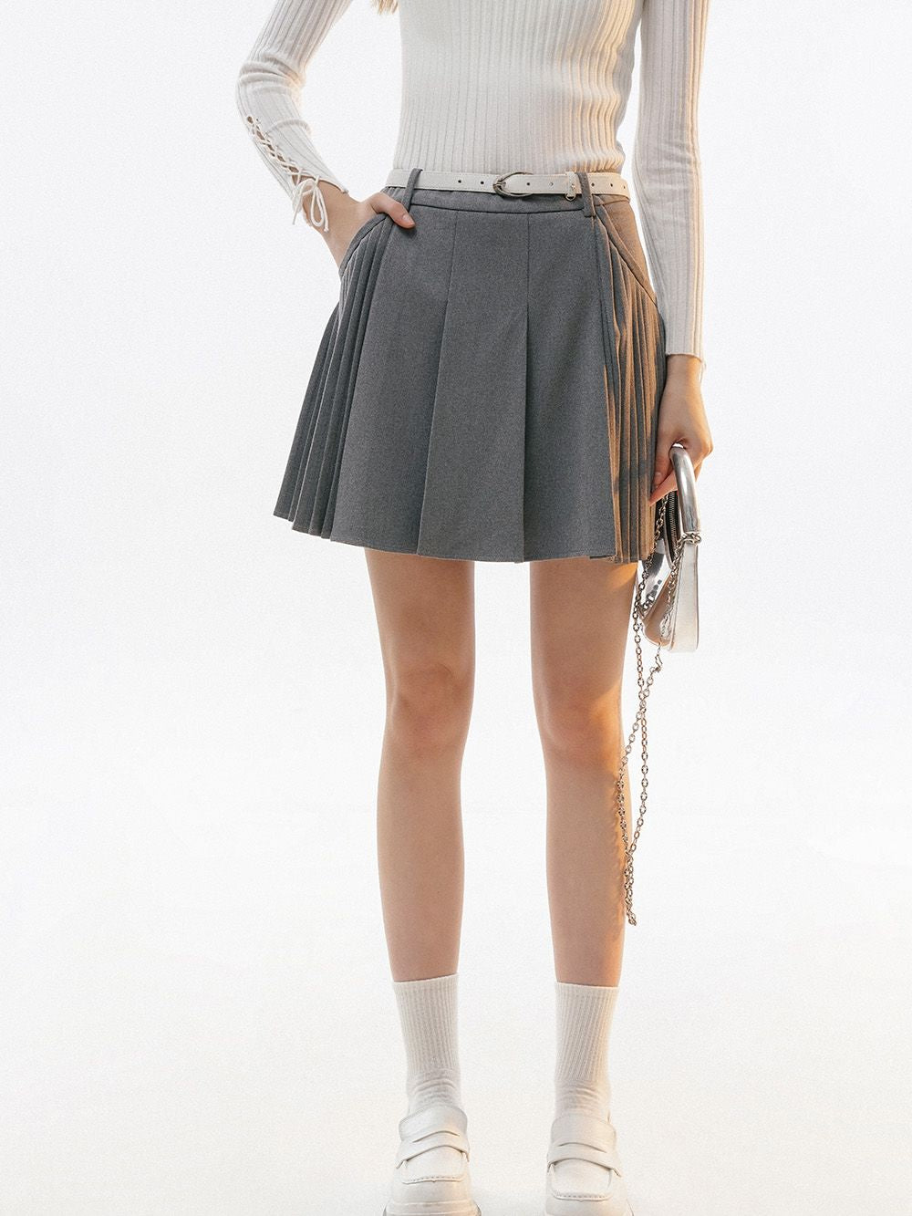 Pleats Short Girly Casual Skirt