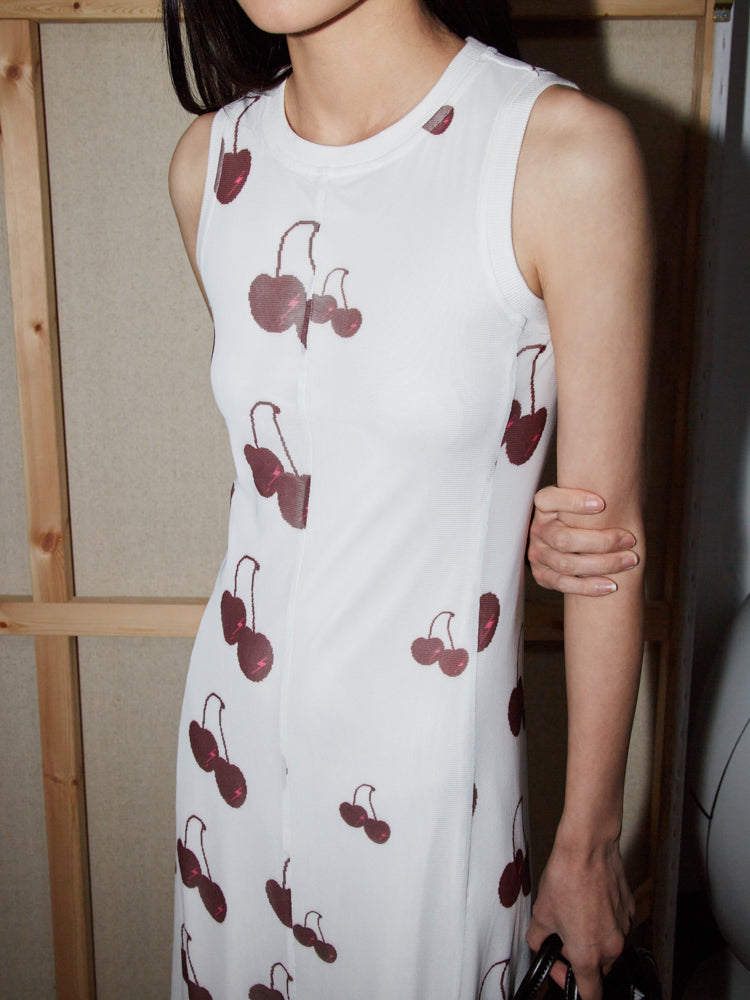 Cherry Sleeveless Long I-line One-piece