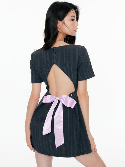 Stripes Bow Backless Dress