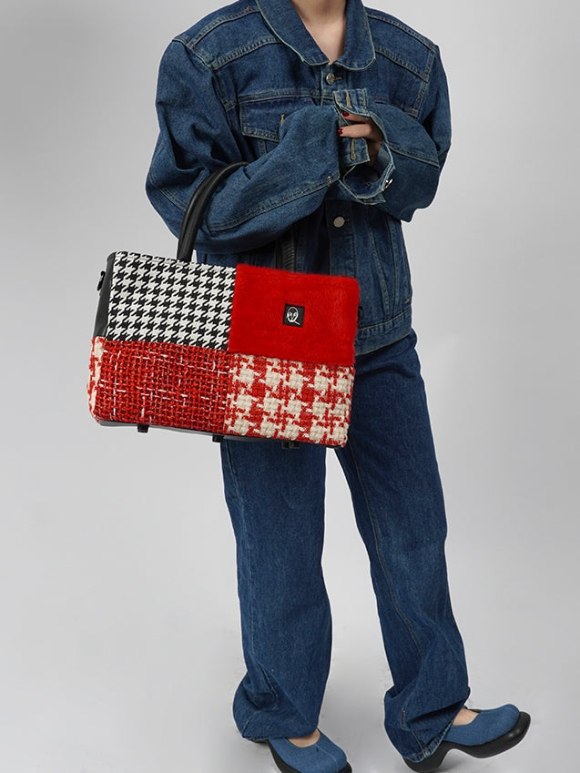 SQUARE HAND PLAID SHOULDER TOTE BAG