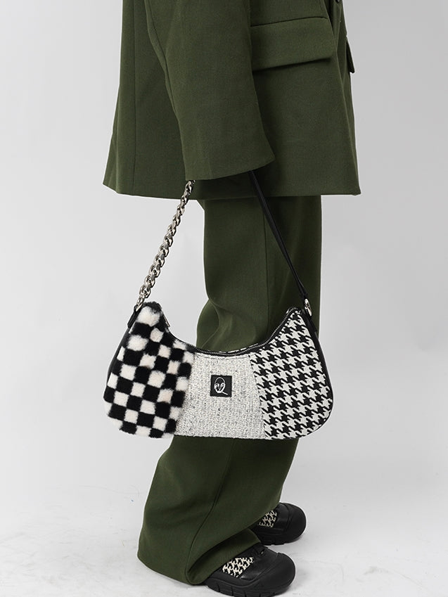 Compact Shoulder Hand Plaid HoundStooth Bag