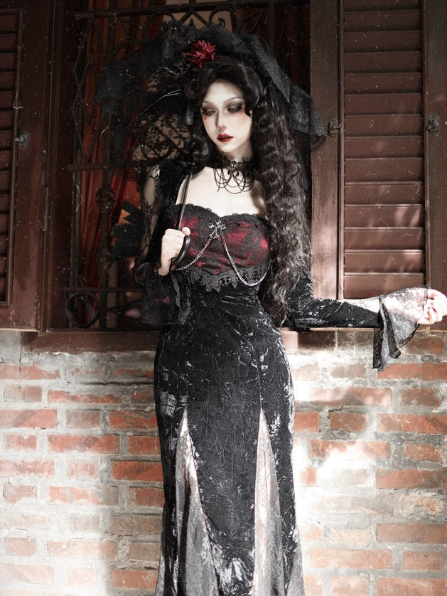 Gothic Velvet Lace Cosplay einteiliges Kleid