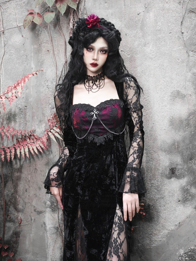 Gothic Velvet Lace Cosplay einteiliges Kleid