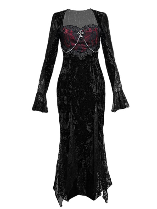 Gothic Velvet Lace Cosplay einteiliges Kleid