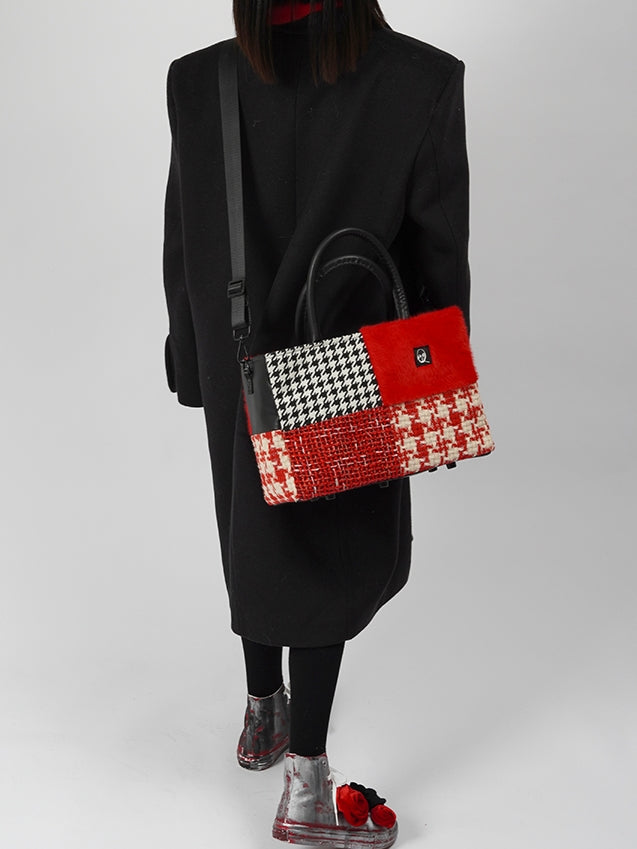 Square Hand Plaid Shoulder Tote Bag