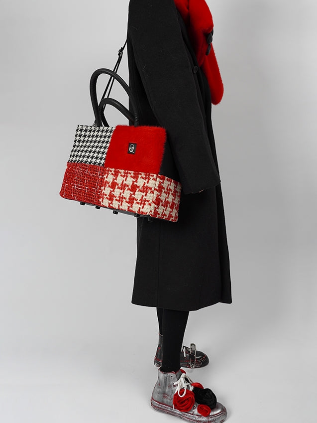 Square Hand Plaid Shoulder Tote Bag