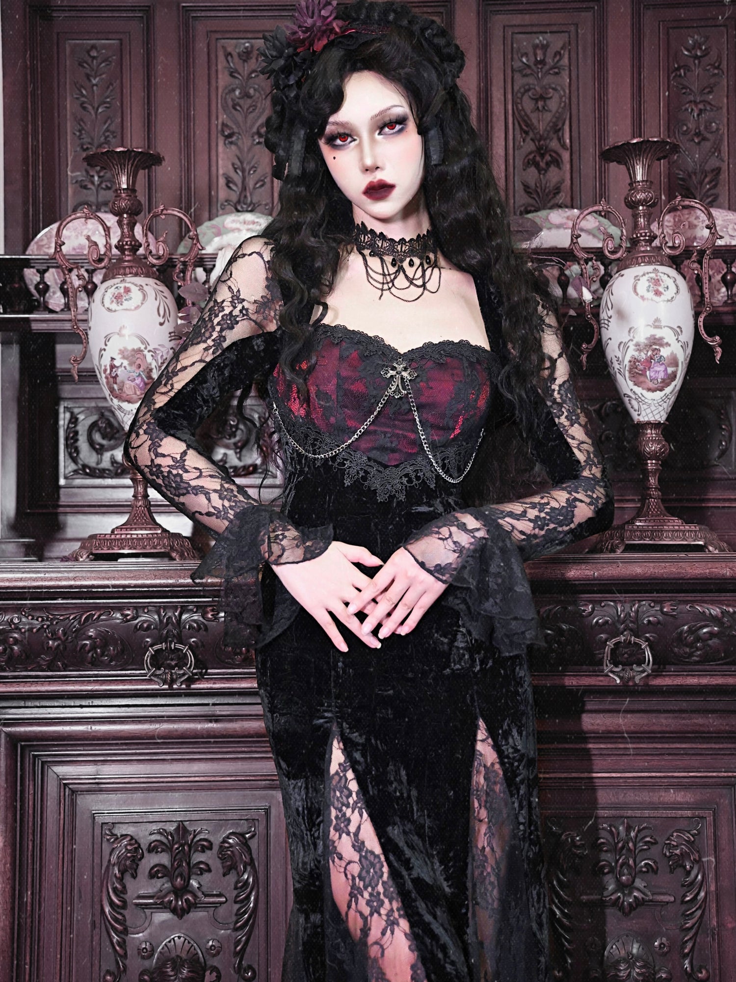 Gothic Velvet Lace Cosplay ONE-PIECE Dress