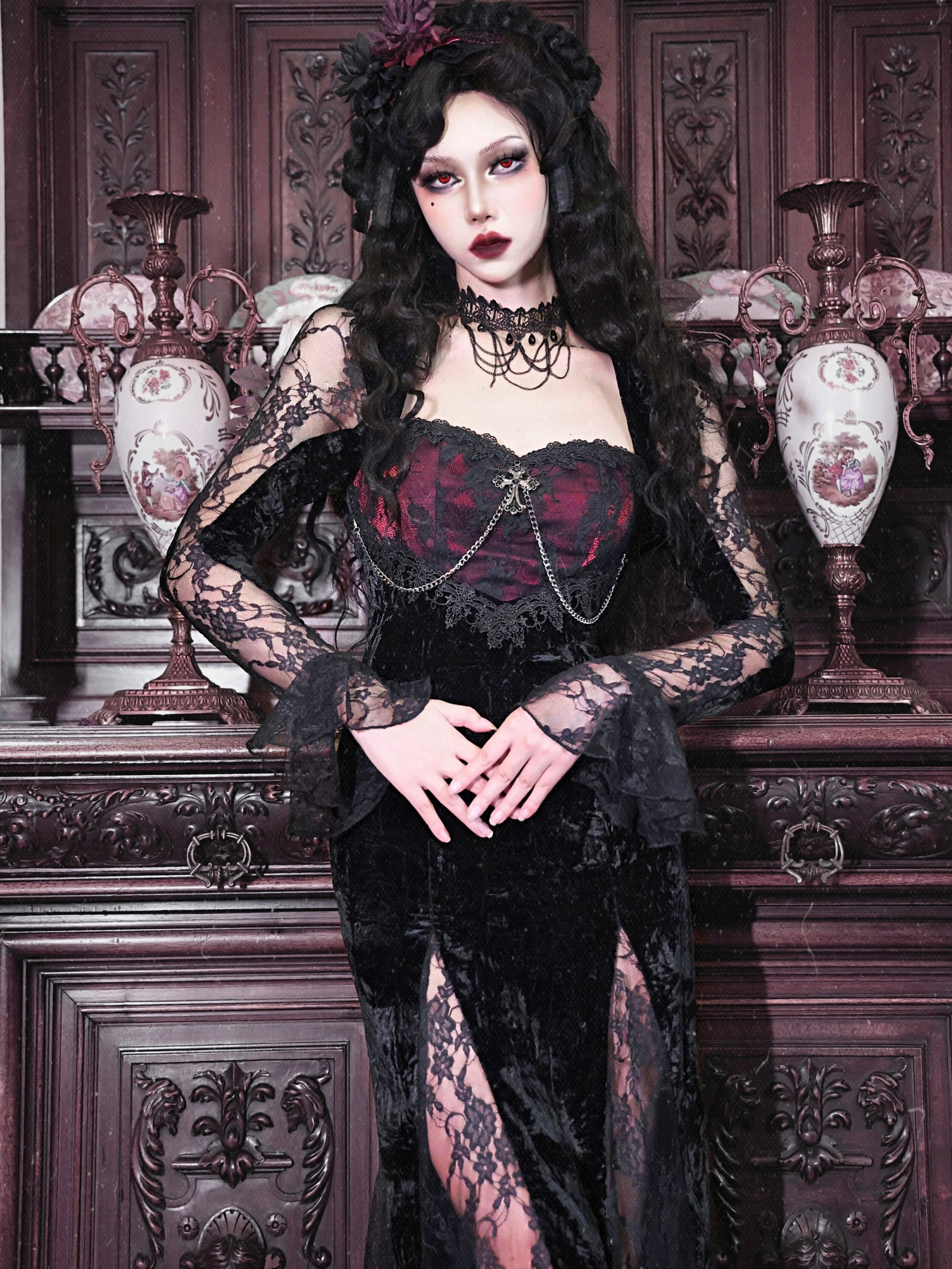 Gothic Velvet Lace Cosplay One-piece Dress