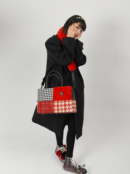 SQUARE HAND PLAID SHOULDER TOTE BAG