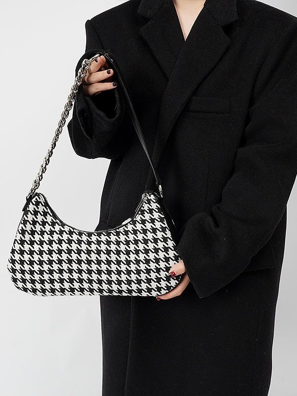 Compact Shoulder Hand Plaid HoundStooth Bag