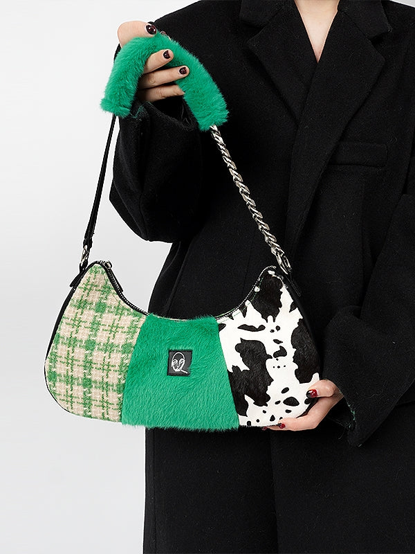 Retro Shoulder Animal Hnad Plaid Bag