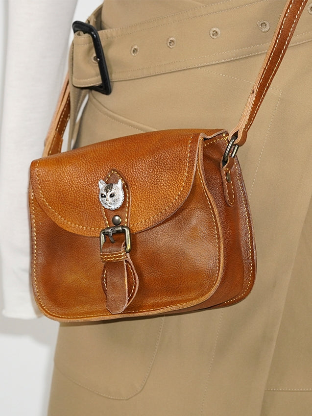 College Leather Simple Retro Shoulder Small Square Pochette Bag