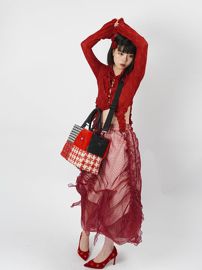 SQUARE HAND PLAID SHOULDER TOTE BAG