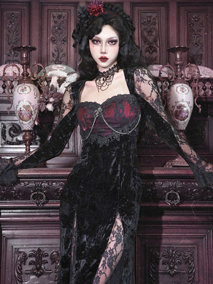 Gothic Velvet Lace Cosplay einteiliges Kleid