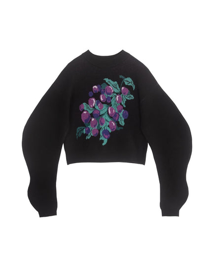 Grape Pattern JACQUARD DESIGN SLEEVE SWEATER