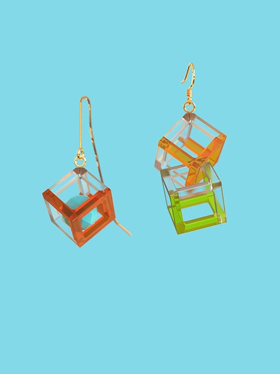 Hollow Three-dimensional Square Earrings