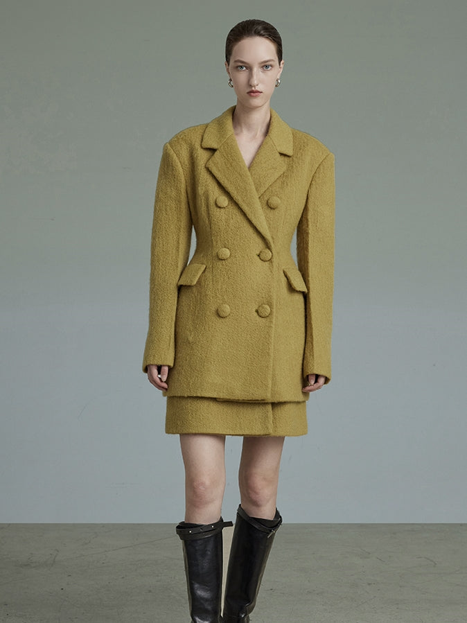 Wool Mature Classy Coat Retro Jacket&amp;Skirt