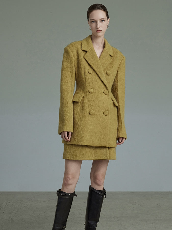 Wool Mature Classy Coat Retro Jacket&amp;Skirt