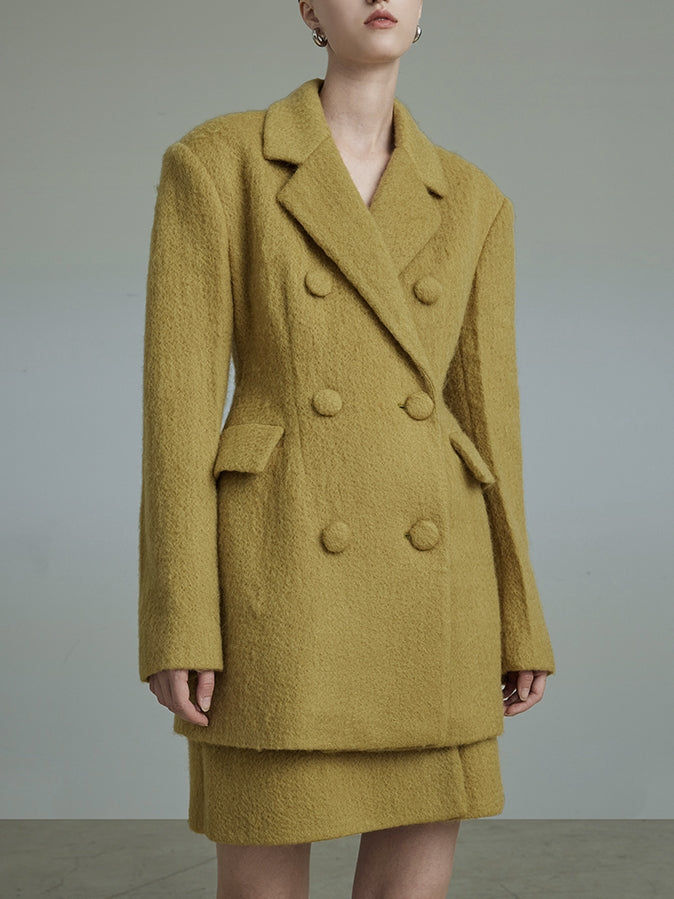 Wool Mature Classy Coat Retro Jacket&amp;Skirt