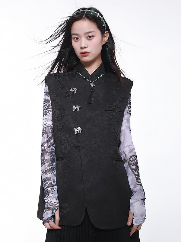 CHINESE STAND COLLAR JACQUARD VEST -CUUDICLAB – ARCANA ARCHIVE