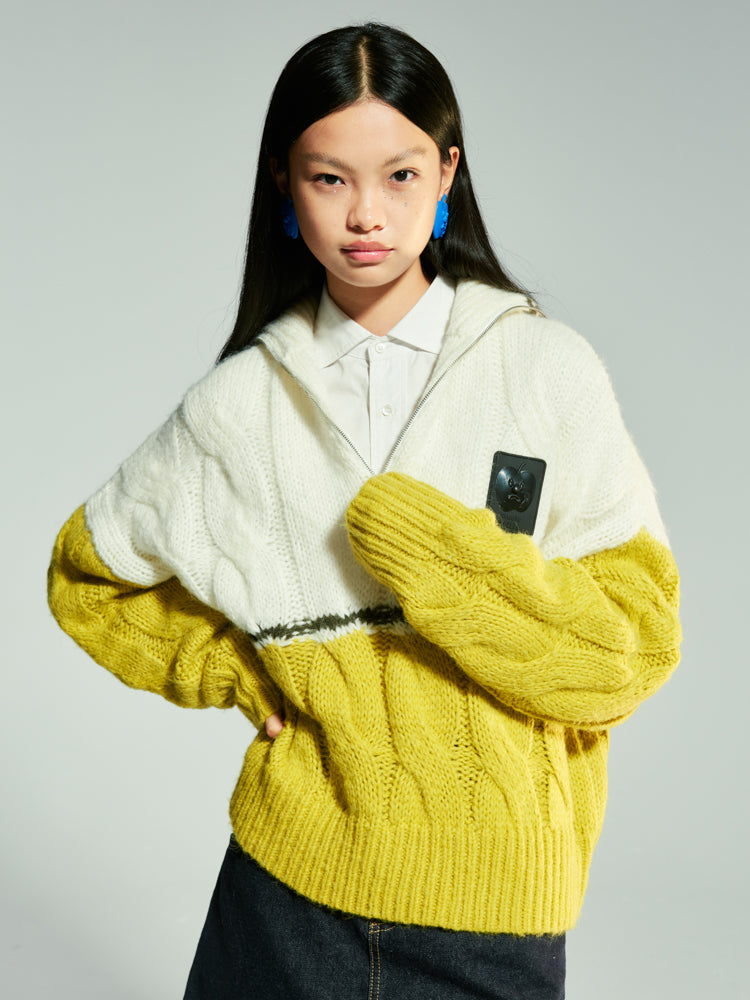 Bi-Color Zip Loose Cable-Knit