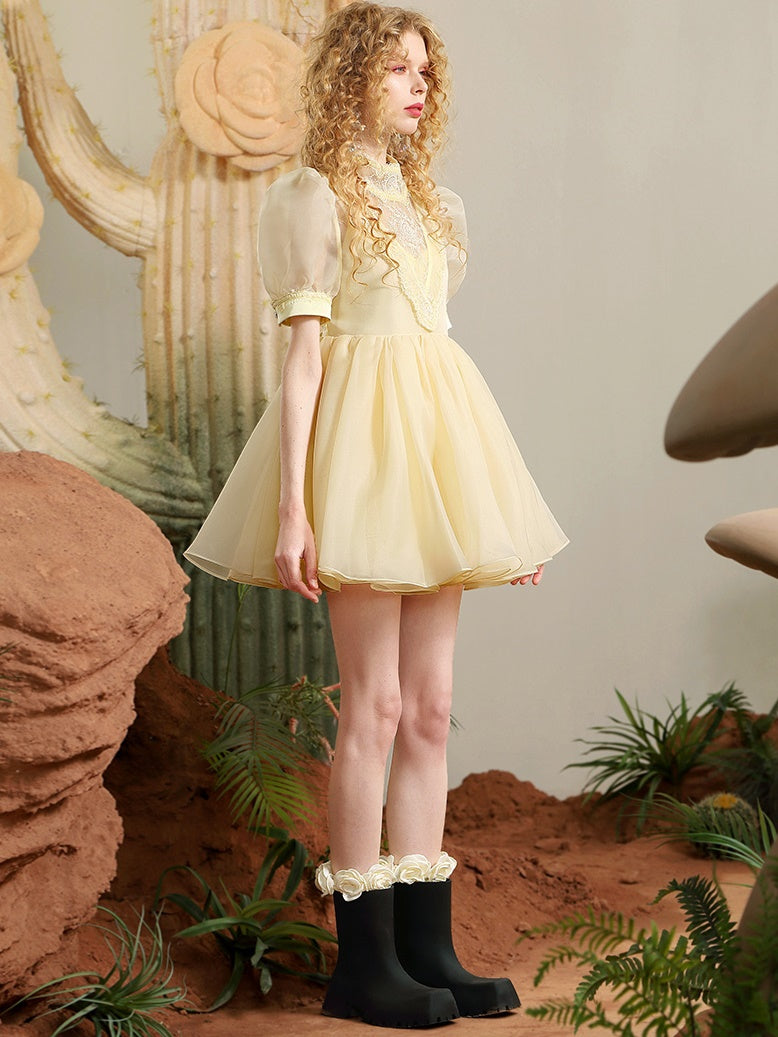 Heart back-open Puff-Sleeve See-Through Lace Dress ARCANA ARCHIVE Heart back-open Puff-Sleeve See-Through Lace Dress ARCANA ARCHIVE