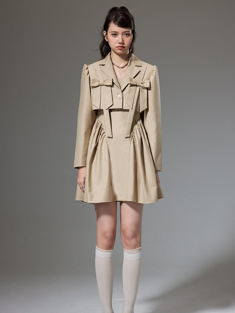 Plain Trench Ribbon Jacket One-piece