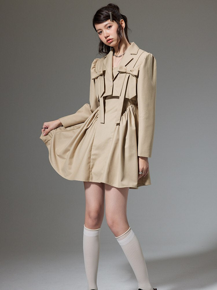 Plain Trench Ribbon Jacket One-piece