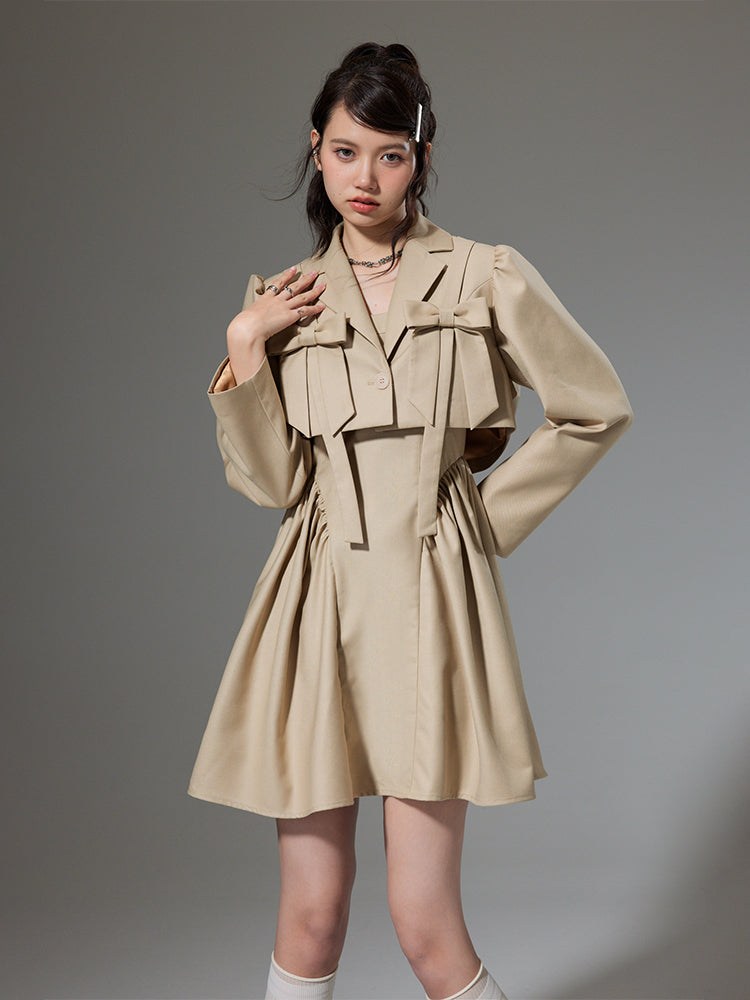 Plain Trench Ribbon Jacket＆One-piece