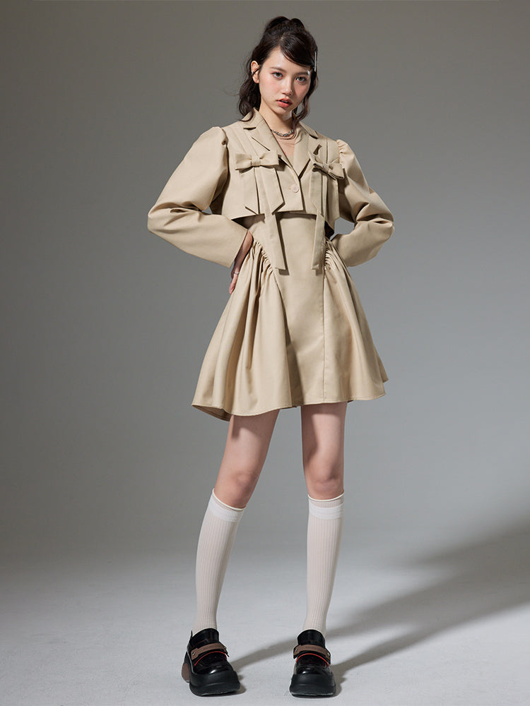 Plain Trench Ribbon Jacket One-piece