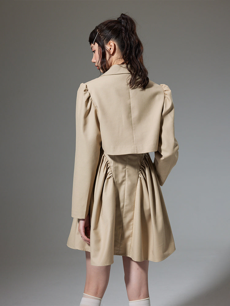 Plain Trench Ribbon Jacket One-piece