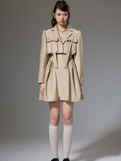 Plain Trench Ribbon Jacket One-piece