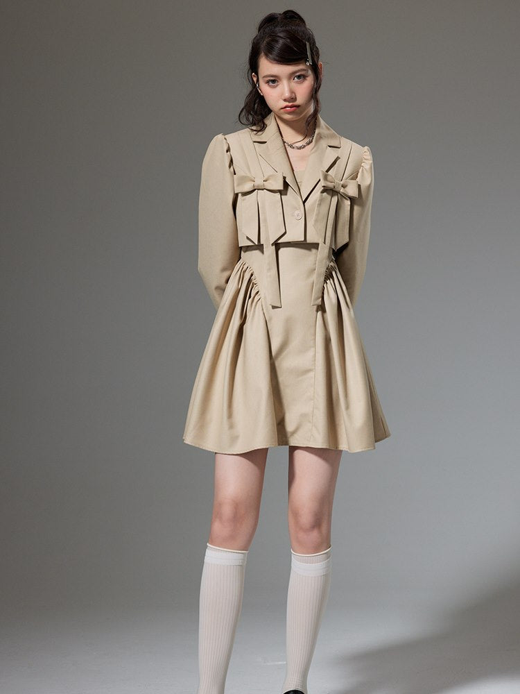 Plain Trench Ribbon Jacket＆One-piece