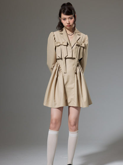 Plain Trench Ribbon Jacket One-piece