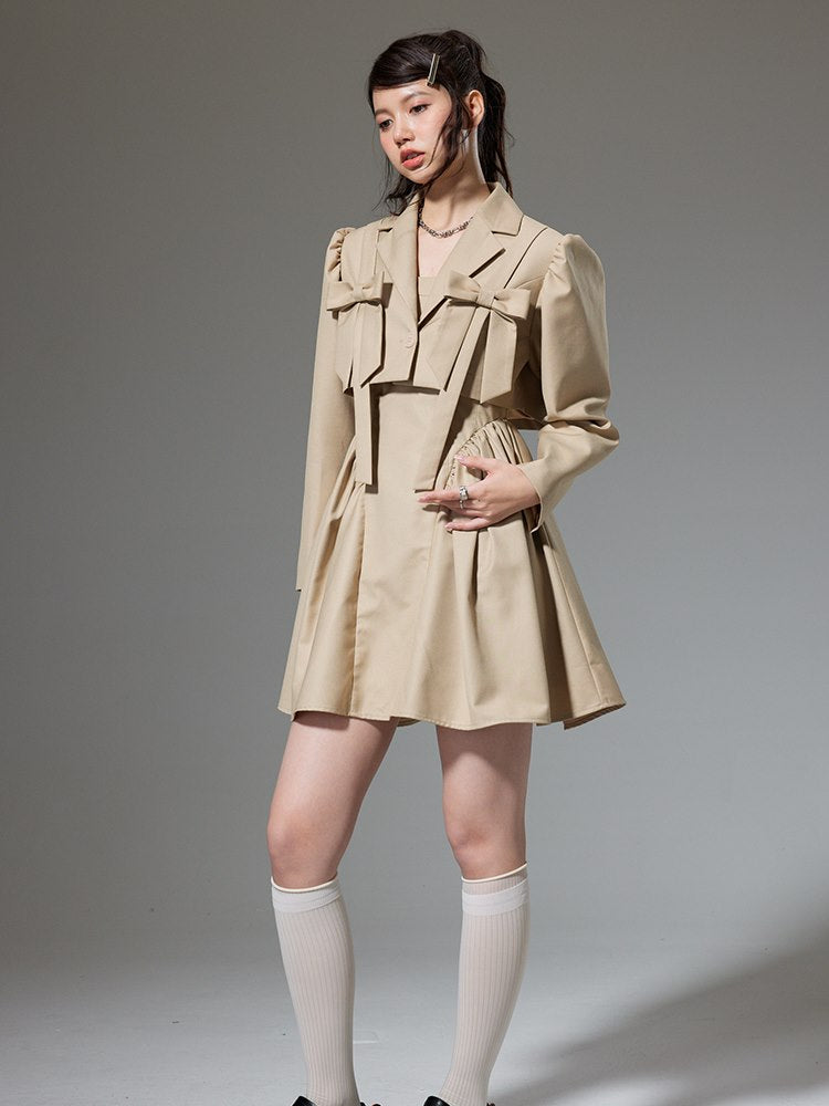 Plain Trench Ribbon Jacket One-piece