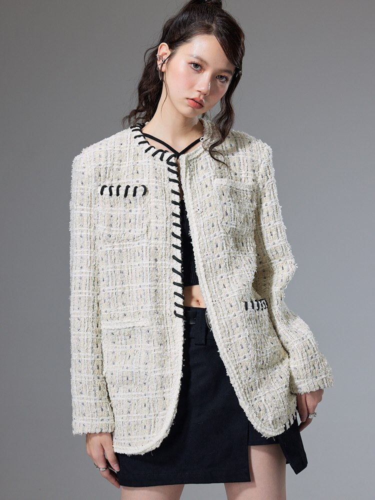 Formal No-collar Tweed Jacket