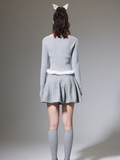 Short Fur Tweed Knit＆Skirt Set-up