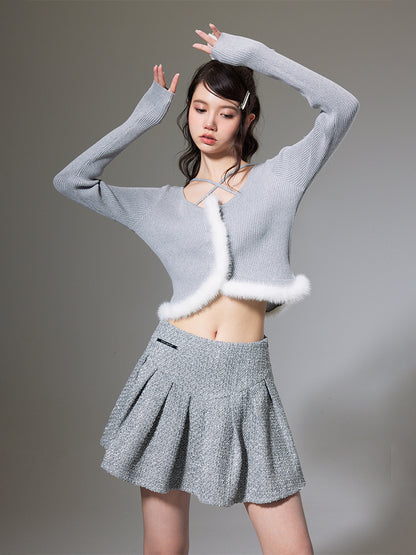 Short Fur Tweed Knit＆Skirt Set-up