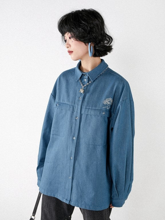 Denim Retro Nichi Embroidery Jacket