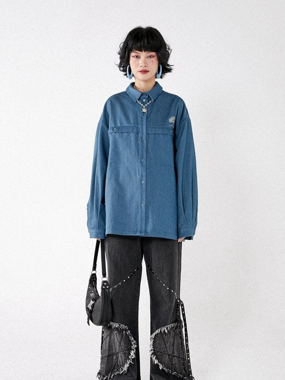 Denim Retro Nichi Embroidery Jacket